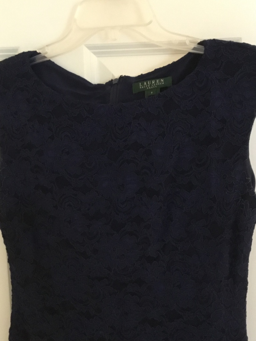 Navy Blue Ralph Lauren capped sleeved lace dress fully lined size 6 - Picture 2 of 5
